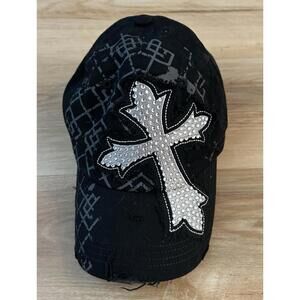 Leader LOGA Distressed Studded Rhinestone Cross Adjustable Hat